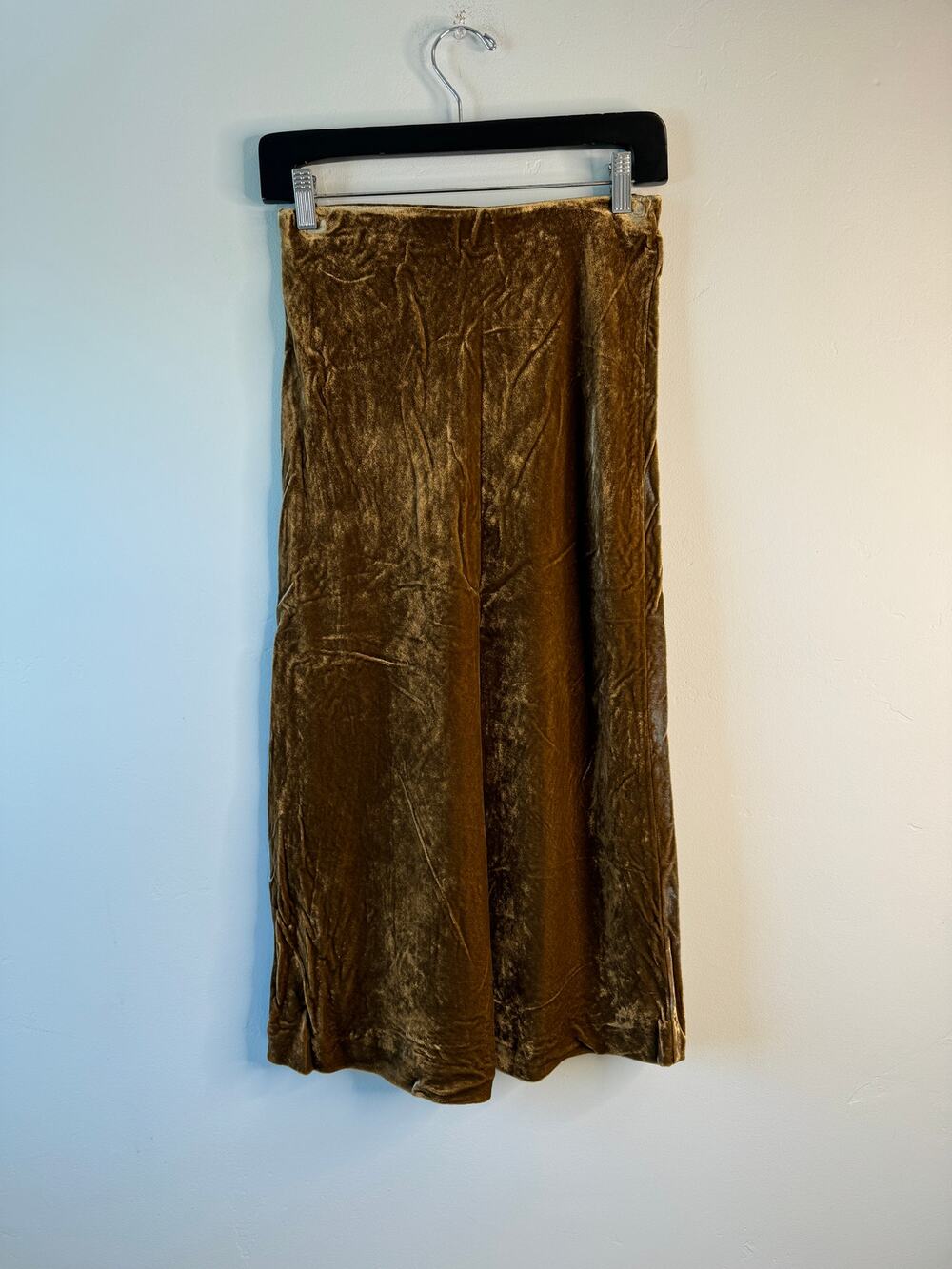 Anthropologie Maeve Dark Olive Velvet Midi Skirt